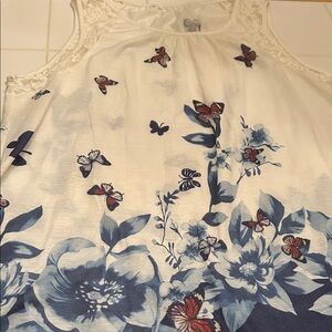 Elegant Floral and Butterfly Print Tank Top